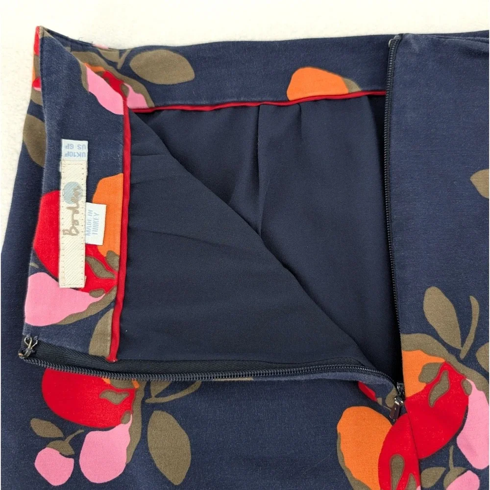 Boden Navy‎ Floral Cotton Blend Pencil Skirt Retro Print Size 6P